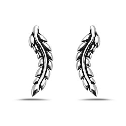 Sterling Silver EARRING WAVY LEAF CRAWLER OXIDIZED