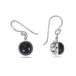 Sterling Silver EARRING HEMISPHERICAL ONYX FILIGREE BACKING DAN