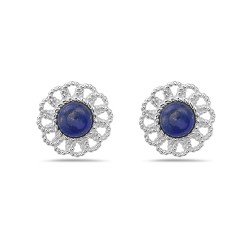 Sterling Silver EARRING GENUINE LAPIS BOTTON FLOWER E COAT