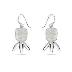 Sterling Silver EARRING DANGLE SQUARE MOTHER OF PEARL ON TOP OF