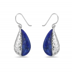 Sterling Silver EARRING GENUINE LAPIS DANGLING TEARDROP E-COAT