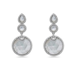 Sterling Silver EARRING MOTHER OF PEARL TEARDROP TOP ROUND LINK