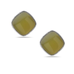 Sterling Silver EARRING STUD CUSHION SQUARE GOLDEN COLOR CARNEL