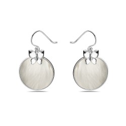 Sterling Silver EARRING ROUND MOTHER OF PEARL DNAGLE BUTTERFLY