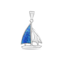 Sterling Silver PENDANT SAILOR BOAT MAINSAIL IN BLUE LAB CREATE