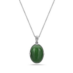 Sterling Silver PENDANT OVAL BURMESE JADE