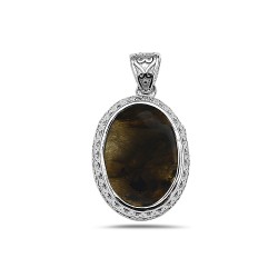 Sterling Silver PENDANT OVAL GENUINE LABRADORITE FILIGREE SIDE