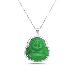 Sterling Silver PENDANT BUDDHA GREEN BURMESE JADE SILVER WRAP A