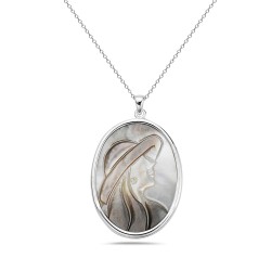Sterling Silver PENDANT OVAL LADY IN HAT CAMEO