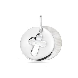 Round Cross Cut-Out Mother of Pearl Charm Necklace