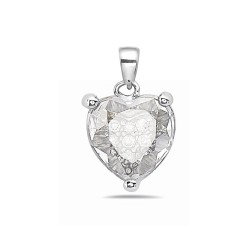 Sterling Silver Pendant 18X18mm Clear Cubic Zirconia Heart with 3 Prongs--Rhodium Plating/Nickle Free--