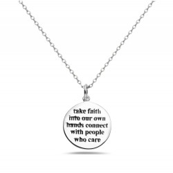 Sterling Silver PENDANT PLAIN ROUND DISC WITH BLACK WORDING