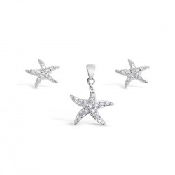 Sterling Silver Set Pave Clear Cubic Zirconia Starfish