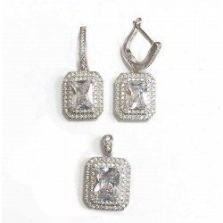 Sterling Silver Set Rectangular Clear Cubic Zirconia Double Cubic Zirconia Lines Cubic Zirconia Hug
