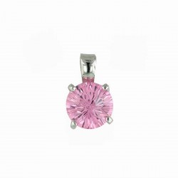 STERLING SILVER PENDANT 8MM FLOWER CUT PINK CUBIC ZIRCONIA