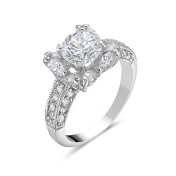 Brass Ring Engagement Ring 7mm Round Clear Cubic Zirconia 4 Prong
