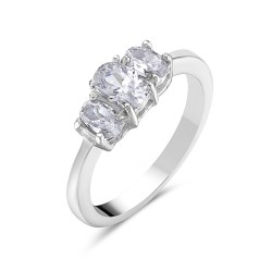 Stainless Steel Ring 3 Clear Oval Cubic Zirconia