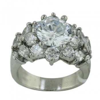 Brass Ring 9Mm Round Clear Cz Flower With Marquis