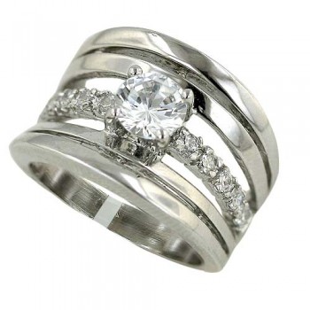 Brass Ring 6.5Mm Round Clear Cz With 4 Silver+1 Cl