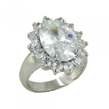 Brass Ring With 14Mm/10Mm Oval Clear Cz With Clear