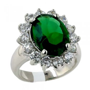 Brass Ring With 14Mm/10Mm Oval Emerald Glass With