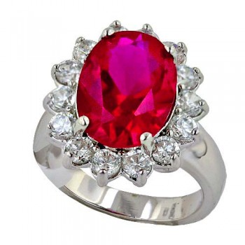 Brass Ring With 14Mm/10Mm Oval Syn.Ruby Cz With Cl