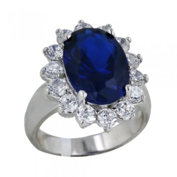 Brass Ring With 14Mm/10Mm Oval Sapphire Glass With