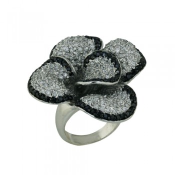 Brass Ring Flower With Clear Cz And Black Cz As Bo