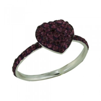 Brass Ring12.5Mm/14.5Mm Puffy Heart Amethyst Crys
