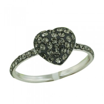 Brass Ring12.5Mm/14.5Mm Puffy Heart Black Diamond