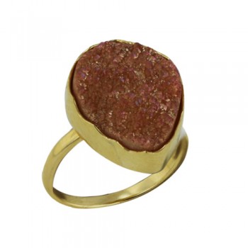 Brass Ring 13*18Mm T-Drop Pink Drusy**Gold Plated*