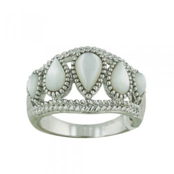 Brass Ring Band 5 Tear Drop White Mother of Pearl - 8