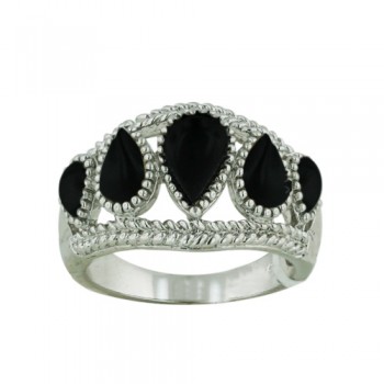 Brass Ring Band 5 Tear Drop Black Onyx - 8