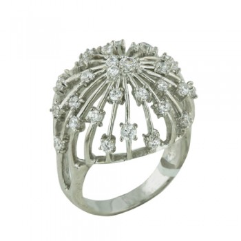 Brass Ring Dome Lines Clear Cubic Zirconia - 8