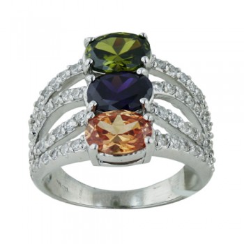 Brass Triple Line Olivine, Amethyst, Champagne Cubic Zirconia - 8
