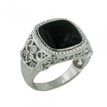 Brass Ring Filigree Classic Ring Black Onyx - 8