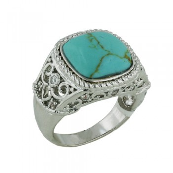 Brass Ring Filigree Classic Ring Recons Turquoise - 8