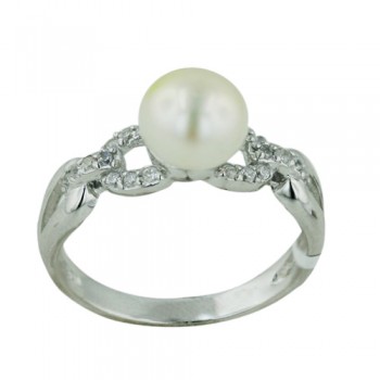 Brass Ring 8.5 Potato Fresh Water Pearl with Clear Cubic Zirconia - 8