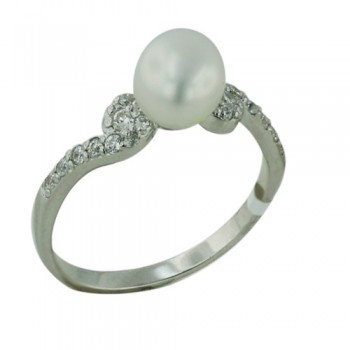 Brass Ring 8.5 Potato Fresh Water Pearl with Clear Cubic Zirconia Swirl - 8