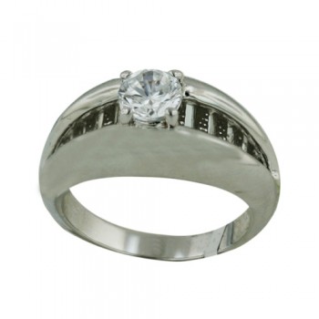 Brass Ring 6mm Clear Cubic Zirconia Open Band with Indent Strips - 8