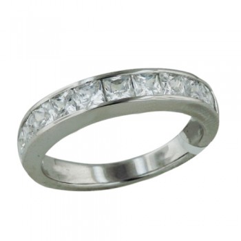 Brass Ring Band Half Covered in Square Clear Cubic Zirconia - 8