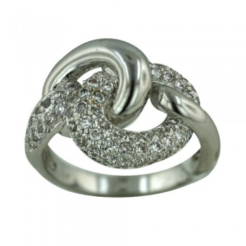 Brass Ring Plain Silver+Clear Cubic Zirconia Link - 8