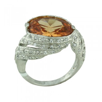 Brass Ring 15X11mm Champagne Oval on Clear Cubic Zirconia Twist - 8