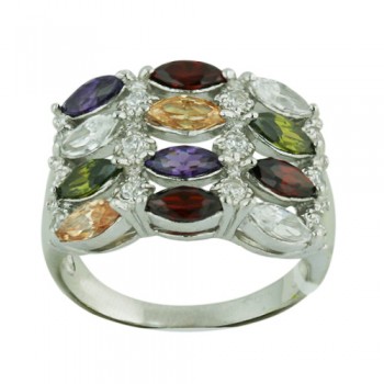 Brass Ring Mc Marquis with Rd Clear Cubic Zirconia in Between - 8