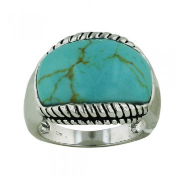 Brass Ring Reconstituent Turquoise on Rope Design - 8