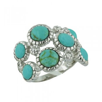 Brass Ring Turquoise+Clear Cubic Zirconia Bubbles on Rope Design - 8