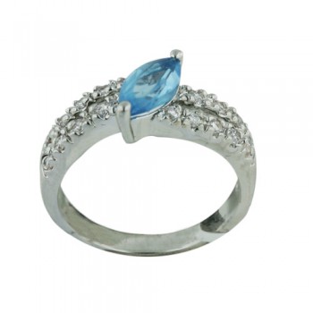 Brass Ring 5X10mm Aqua Marquis Cubic Zirconia with 2mm Clear Cubic Zirconia - 8