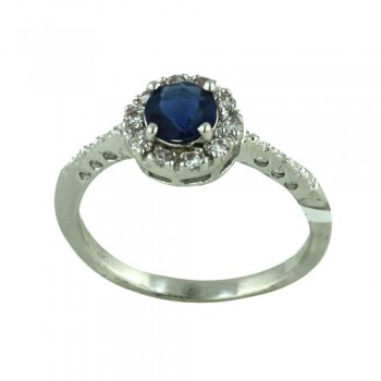 Brass Ring 5.5mm Sapphire Cubic Zirconia with 2mm Clear Cubic Zirconia - 8
