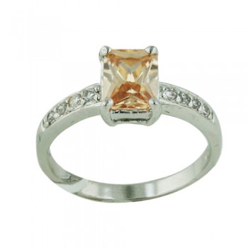 Brass Ring 6X8mm Champange Rectangle Cubic Zirconia with 2mm Clear C - 8