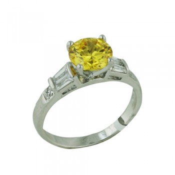Brass Ring 8mm Yellow Cubic Zirconia with Clear Baguette Cubic Zirconia - 8